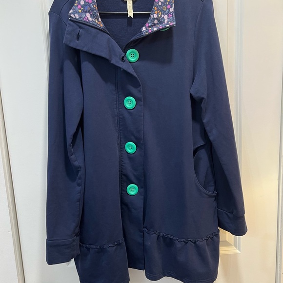 Matilda Jane Jackets & Blazers - Matilda Jane Navy zip & Button-Front Women's Coat with Floral Trim